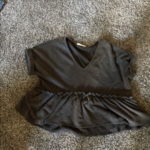 Women's Black V-Neck Ruffle Top